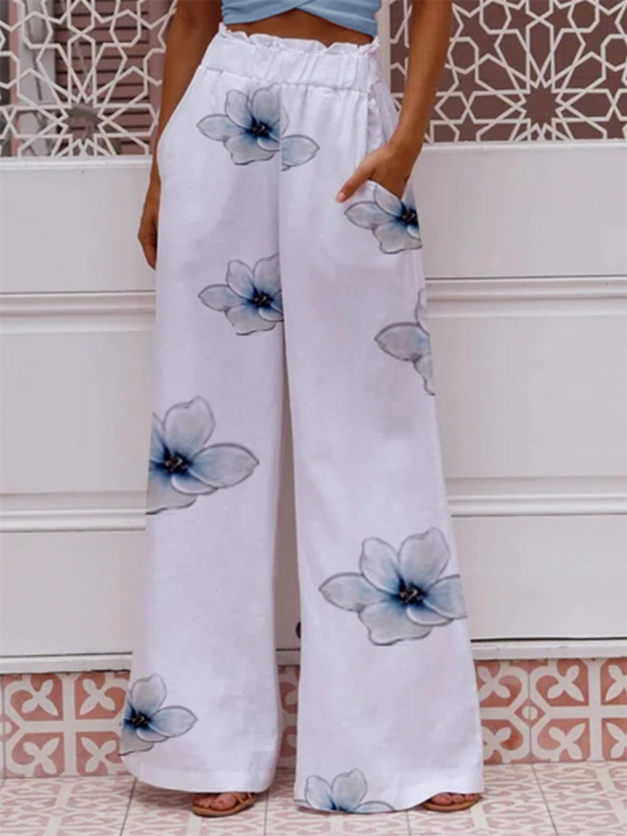 Floral Print with Pockets Casual Pants