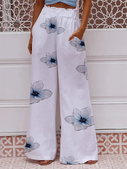 Floral Print with Pockets Casual Pants