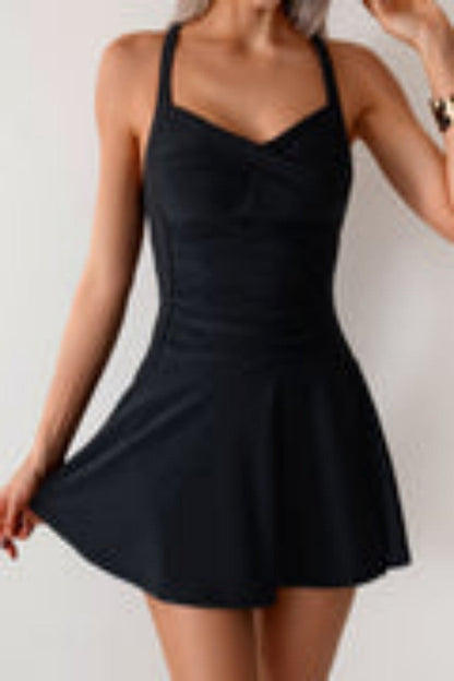 Women's Tankini Swim Dress with Ruched Twist and Slit Straps