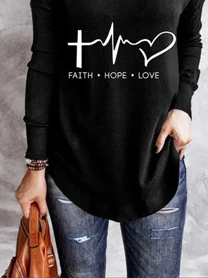 Long Sleeve Letter V Neck Casual Tshirt