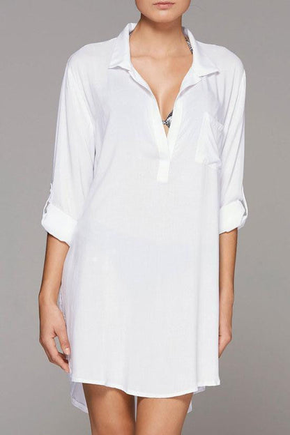 OVERSIZE SPLIT SIDES BUTTON-UP TUNIC COVER UP BLOUSE