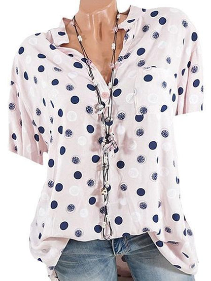 Loose Fitting Short Sleeve Polka Dot Blouses