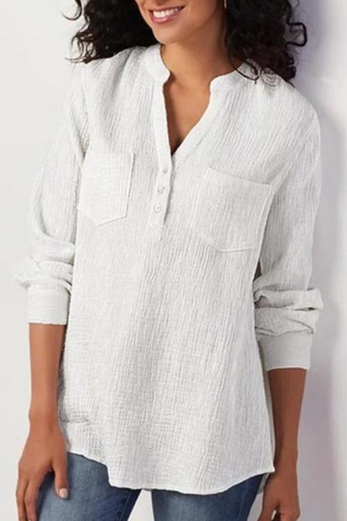 Pure Colour Cotton Flax Loose Shirt