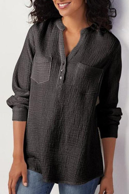 Pure Colour Cotton Flax Loose Shirt