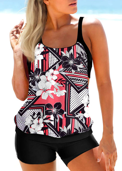 Black Geometric Print Tankini Set