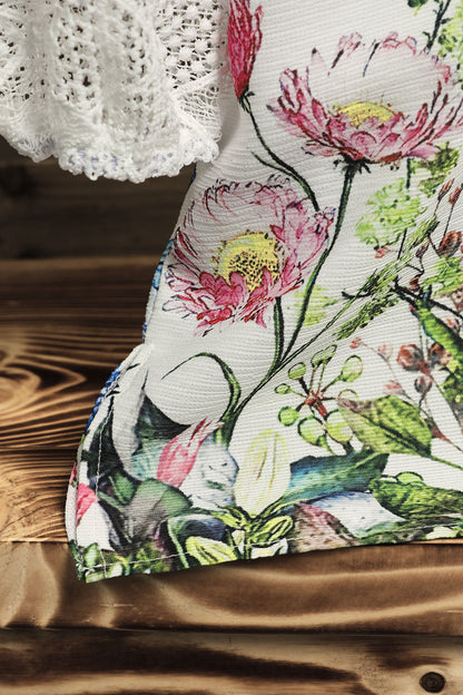 FloralPrint Casual V Neck 3/4 Sleeve Shirts & Tops