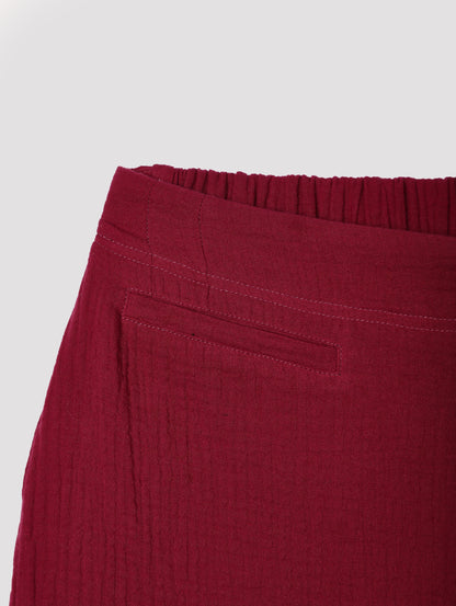 Magenta Cotton Solid with Buttons Casual Shorts