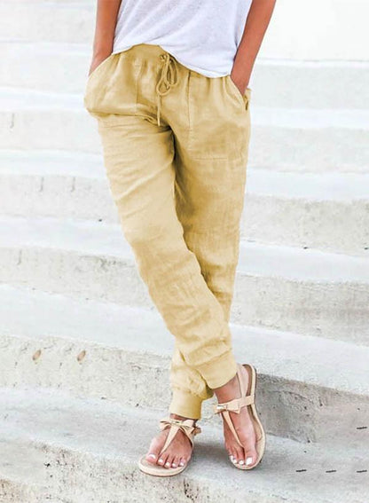 Women Pockets Casual Plus Size Solid Pants